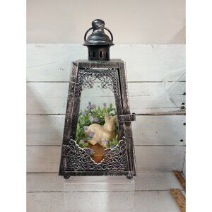 Black Metal Lantern With Bunny Spring Easter Decor Handcrafted